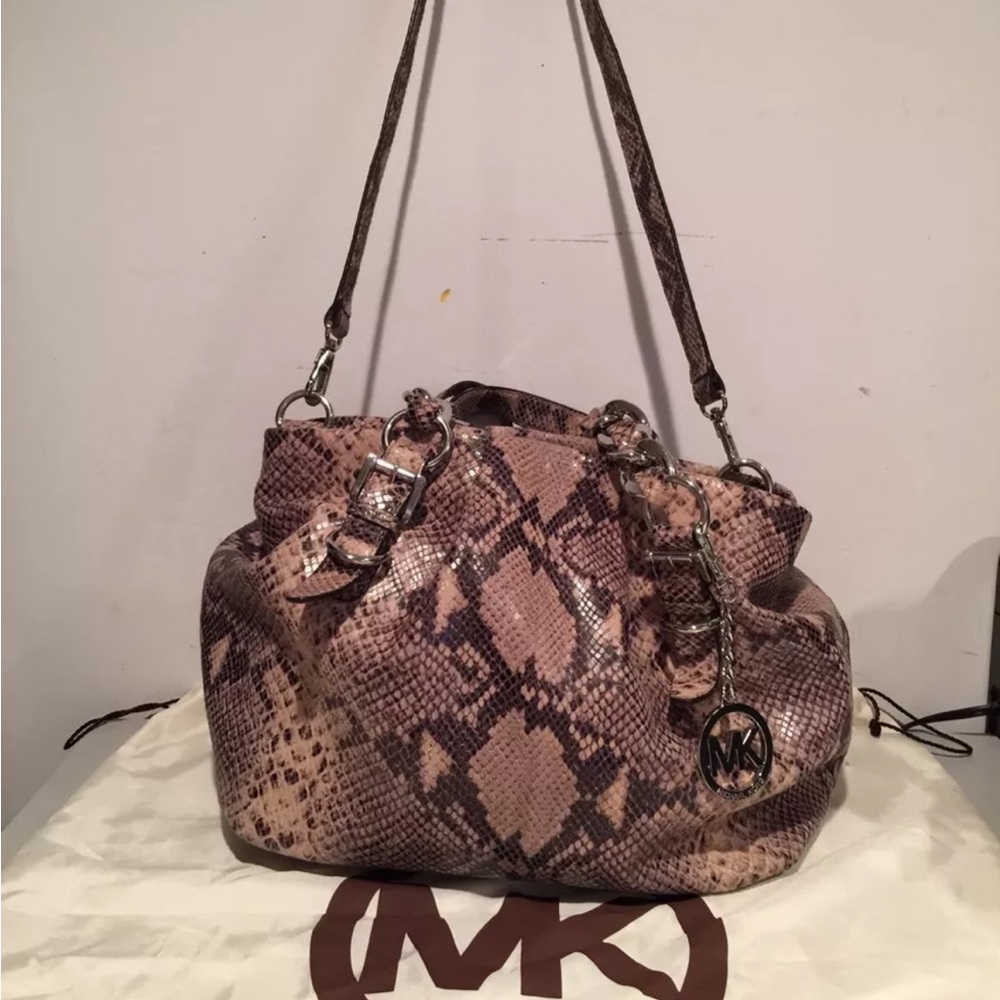 MICHAEL KORS PYTHON TOTE HANDBAG PURSE EMBOSSED LEATHER BEAUTIFUL